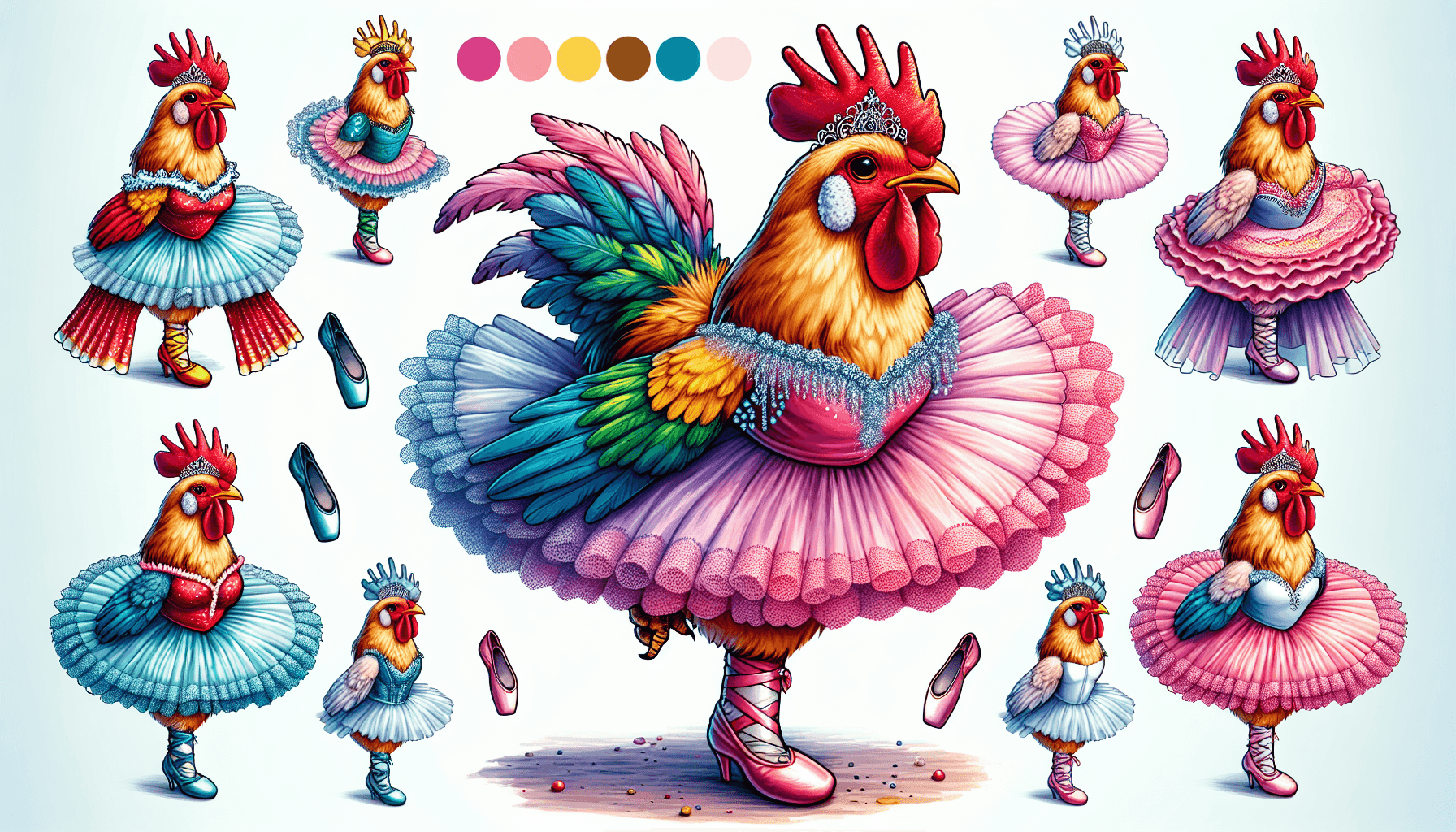 Chicken with ballet costumes
