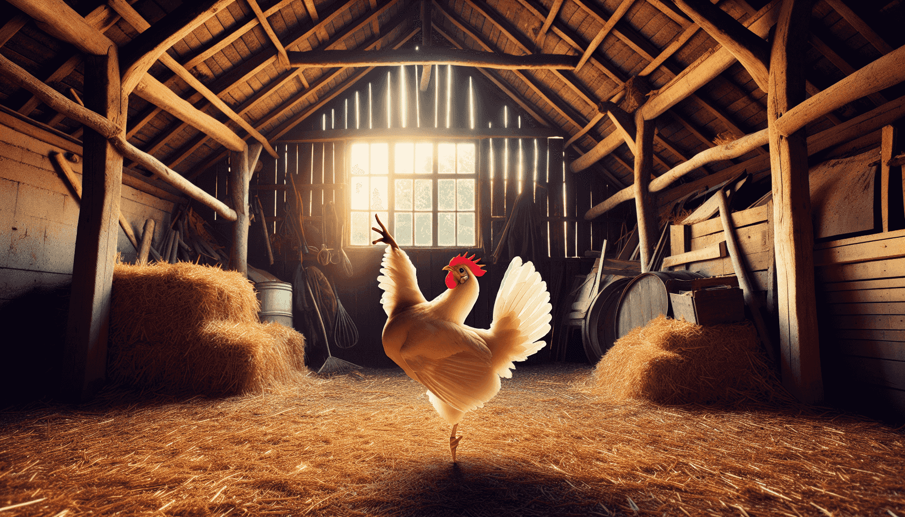 Chicken practicing ballet